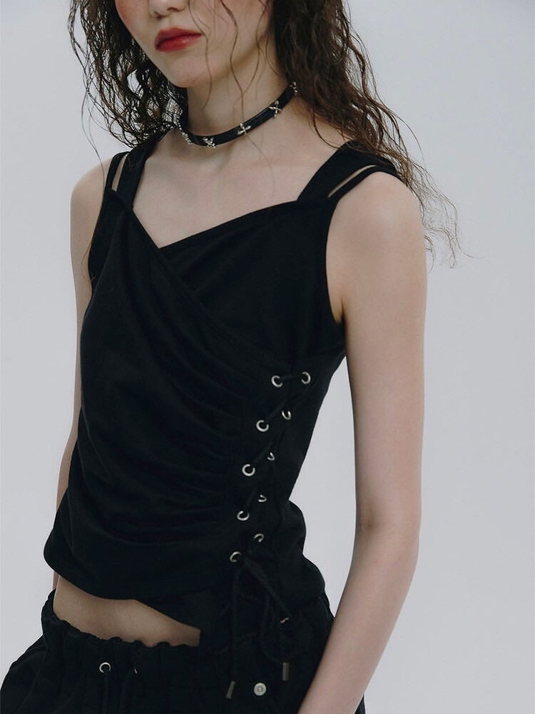 【NOT KNOWING】Eyelet Lace Up CAMI Hoodie / 【ノットノーイング】アイレットレースアップキャミパーカー