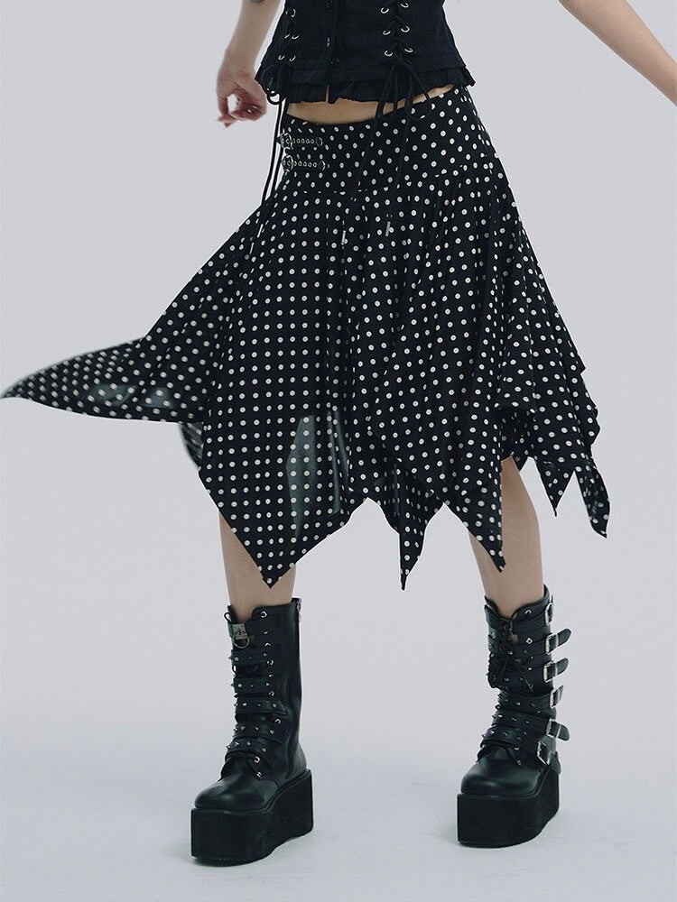 【NOT KNOWING】Belted Dot Drop Skirt / 【ノットノーイング】ベルテッドドットドロップスカート