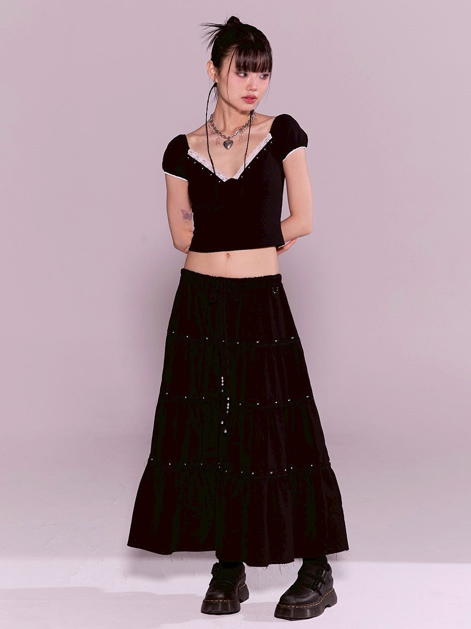 【CHERRYQUIRI】floral lace puff tee