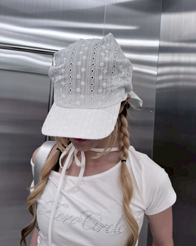 受注制【nmtc +】lace scarf cap / 【エヌエムティーシープラス】レーススカーフキャップ (2color)