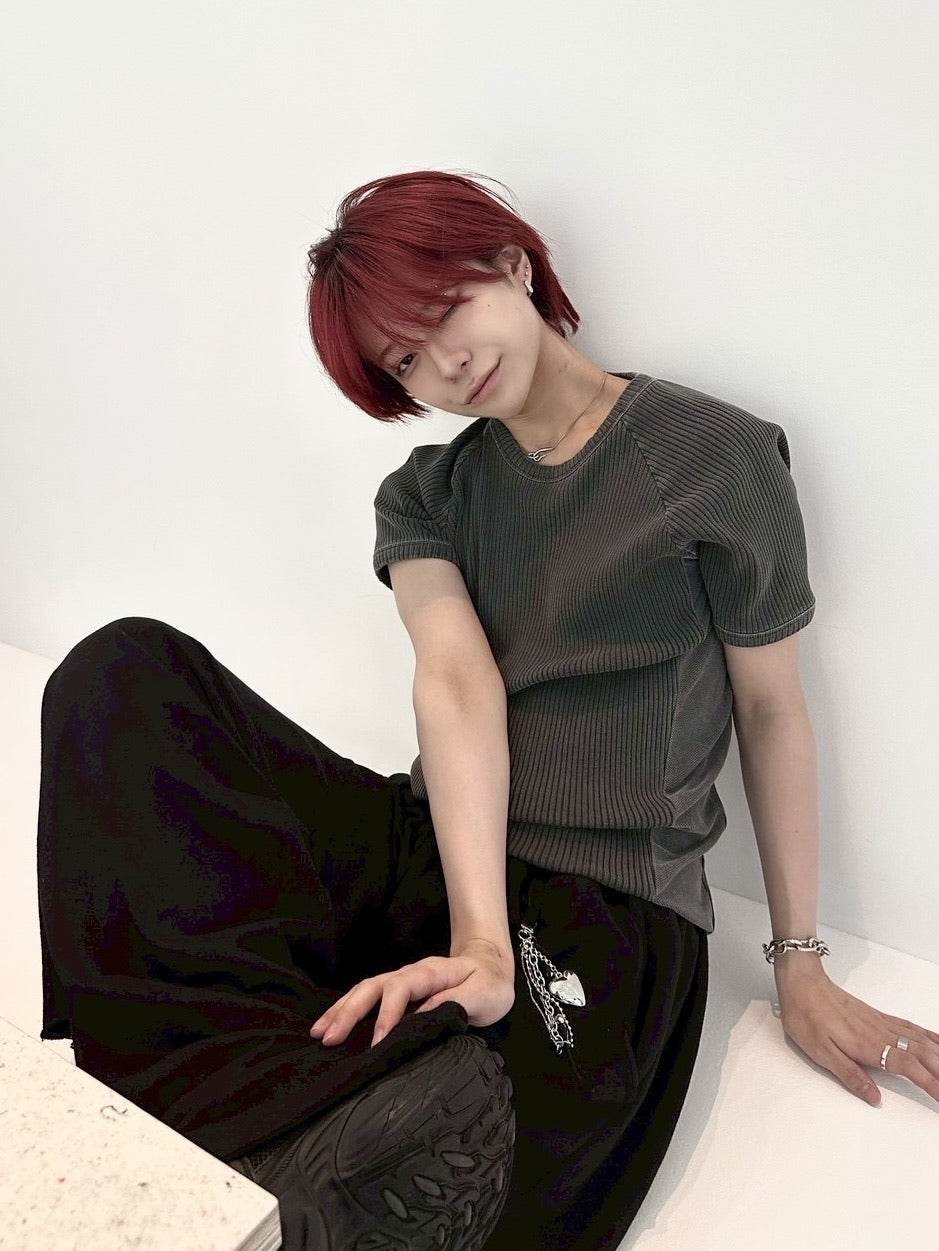 受注制【LUV CODE】mesh pigment rib tee (2color)