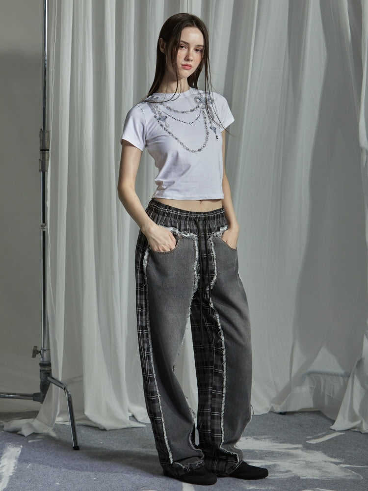 【GATELESS】NECKLACE PRINT CROPPED T-SHIRT / 【ゲートレス】ネックレスプリントクロップド半袖Tシャツ