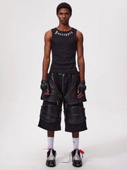 【Fourth3ex】Western Denim Patchwork Cropped Pants / 【フォースセックス】パッチワークジップハーフデニムパンツ