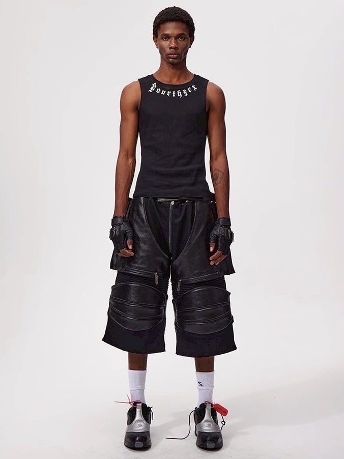 【Fourth3ex】Western Denim Patchwork Cropped Pants / 【フォースセックス】パッチワークジップハーフデニムパンツ