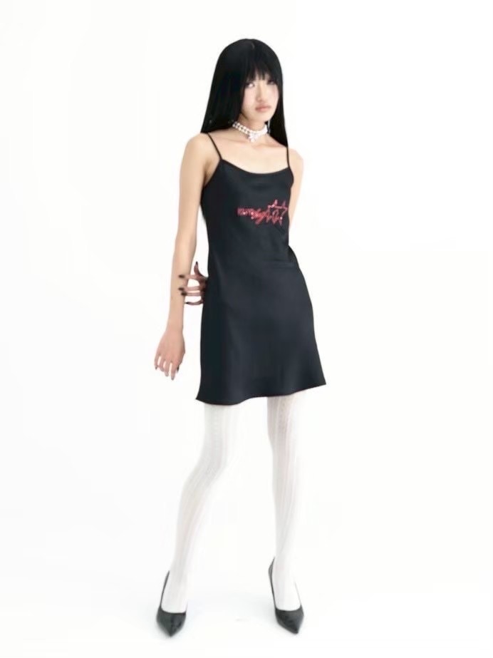 【KAIYA】Satin Crystal Logo Dress / 【カイヤ】サテンクリスタルロゴワンピース