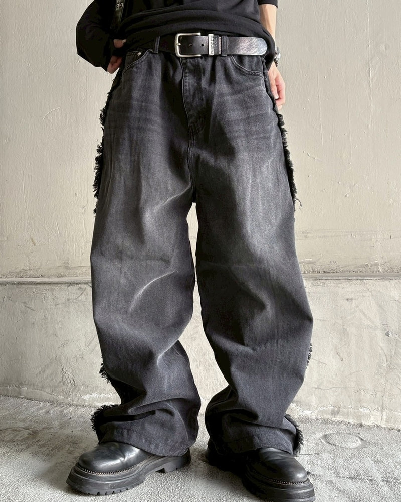 大阪店WEB限定受注制【Chikashitsu +】 fringe wide denim pants / 【チカシツプラス】フリンジワイドデニムパンツ