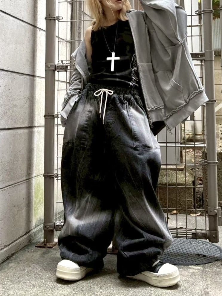 受注制【Never mind the XU】washde ballon denim pants / 【エックスユードッグ】ウォッシュドバルーンデニムパンツ