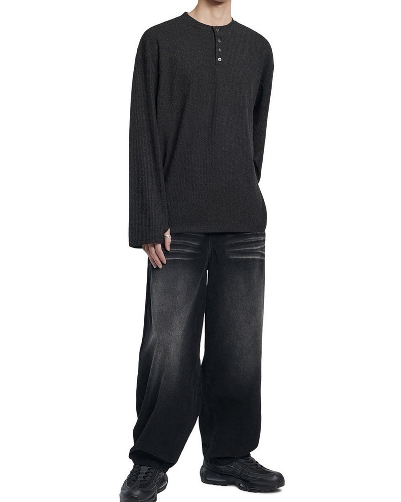 【NOMANUAL】HENLEY NECK KNIT LONG SLEEVE