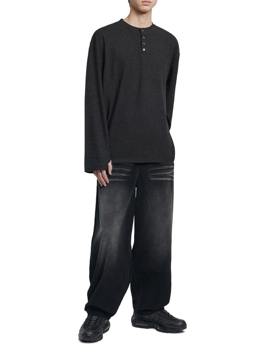 【NOMANUAL】HENLEY NECK KNIT LONG SLEEVE