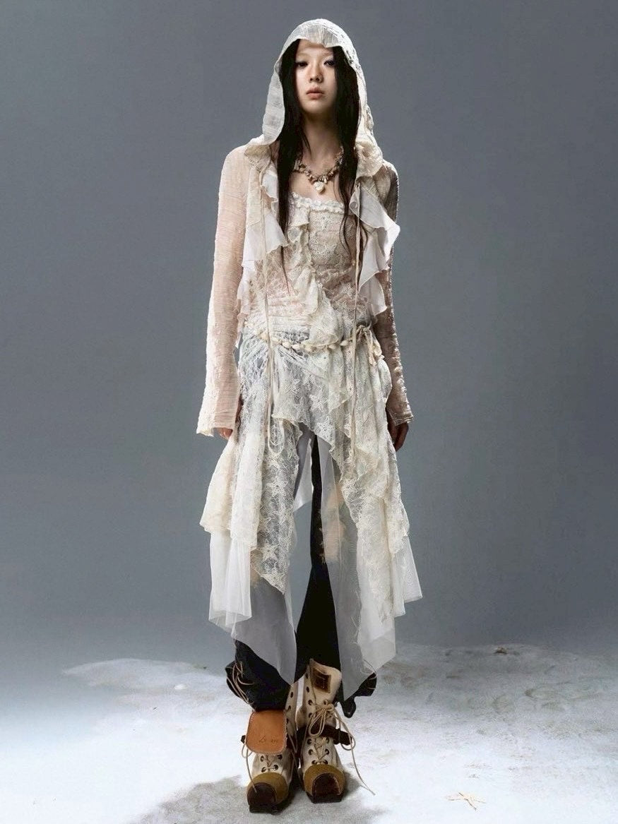 【Cest Nous】Star-Embellished Tulle dress / 【セヌー】レースフリルチュールキャミワンピース