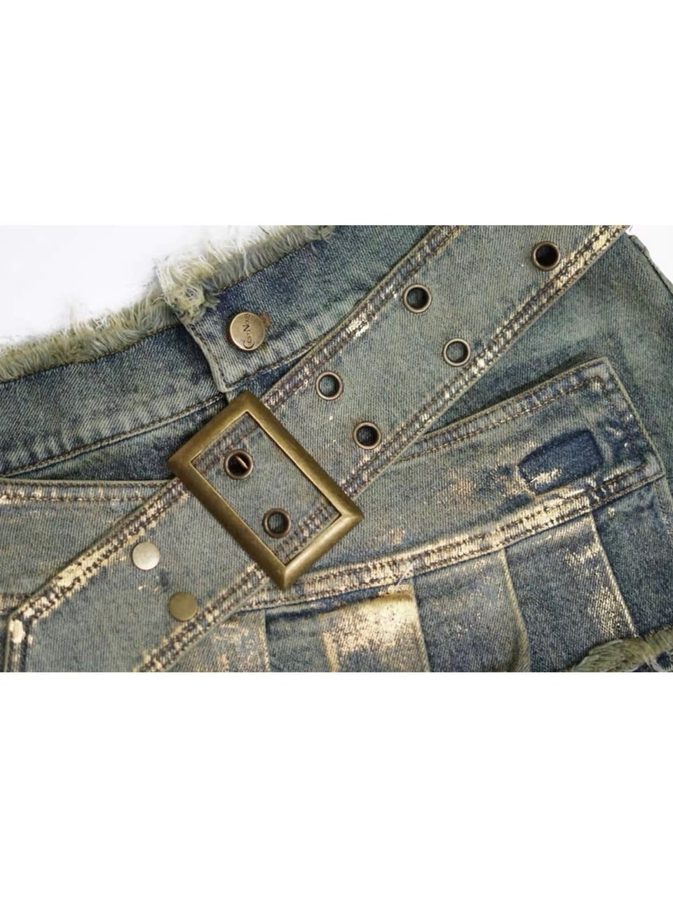 【Cest Nous】Gold-Foil Printed Skort / 【セヌー】ベルトプリーツデニムミニスカートパンツ