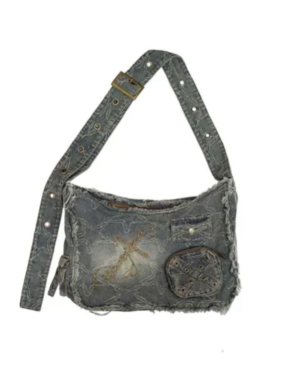 【Cest Nous】Star & Cross Denim Bag / 【セヌー】デニムショルダーバッグ