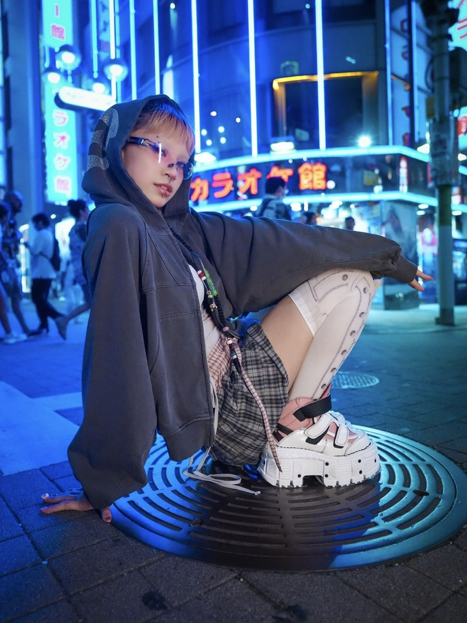 【NMTXU】rhinestone design zip parka / 【エヌエムティーエックスユー】ラインストーンデザインダブルジップパーカー