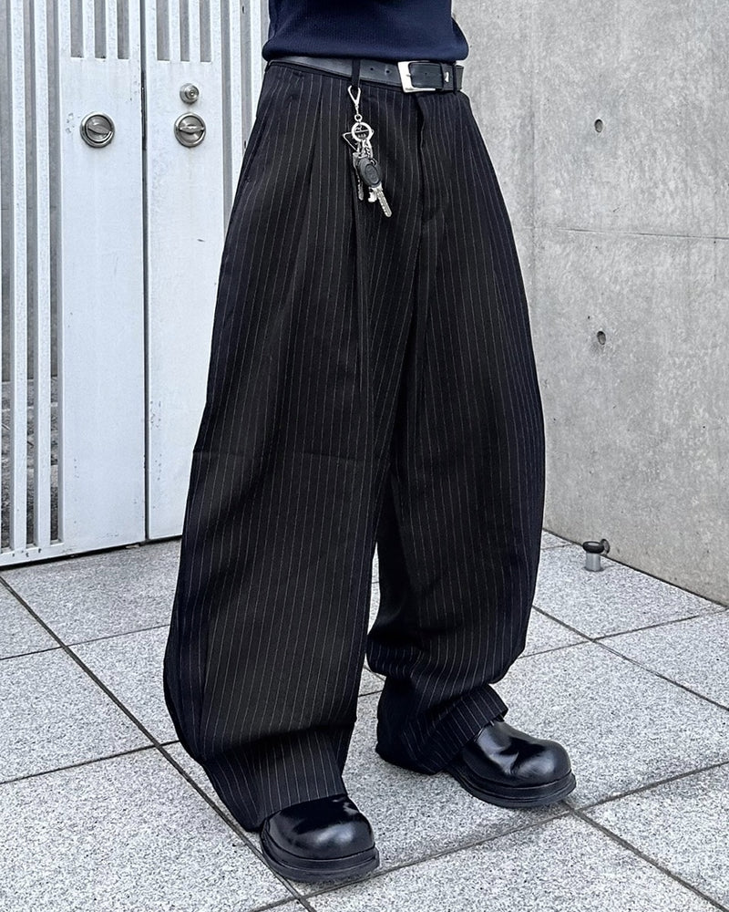 大阪店WEB限定受注制【Chikashitsu +】stripe tuck wide slacks (2color)