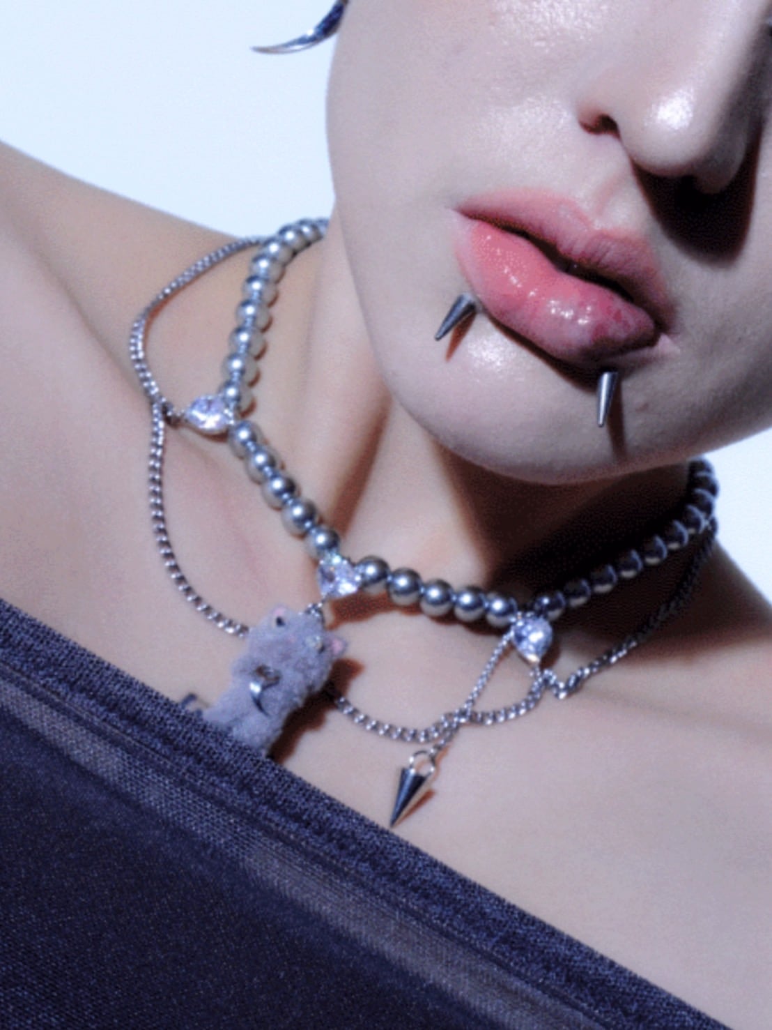 【PEG LEG】mascot silver chain pearl layered necklace