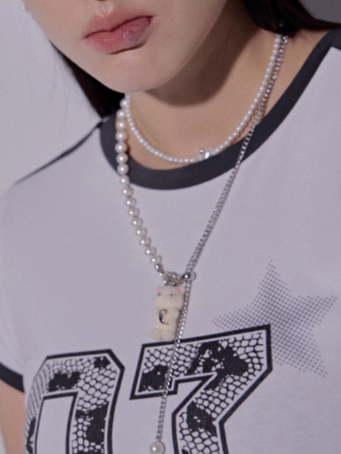 【PEG LEG】mascot switch pearl chain necklace