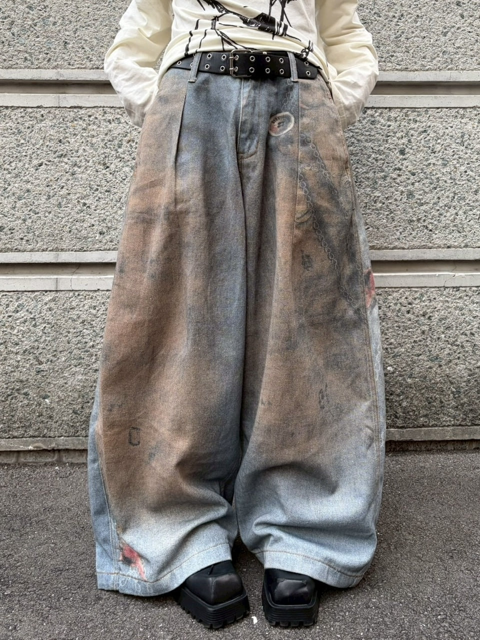 【LUV CODE】chain printed balloon denim pants