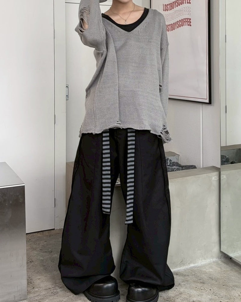 受注制【LUV CODE】v neck damage knit (2color)