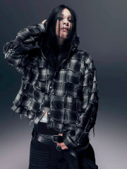 【DIG YOUR OWN GRAVE】PATCHWORK HOODY SHIRTS /【ディグユアオウングレイブ】パッチワークフードチェックシャツ
