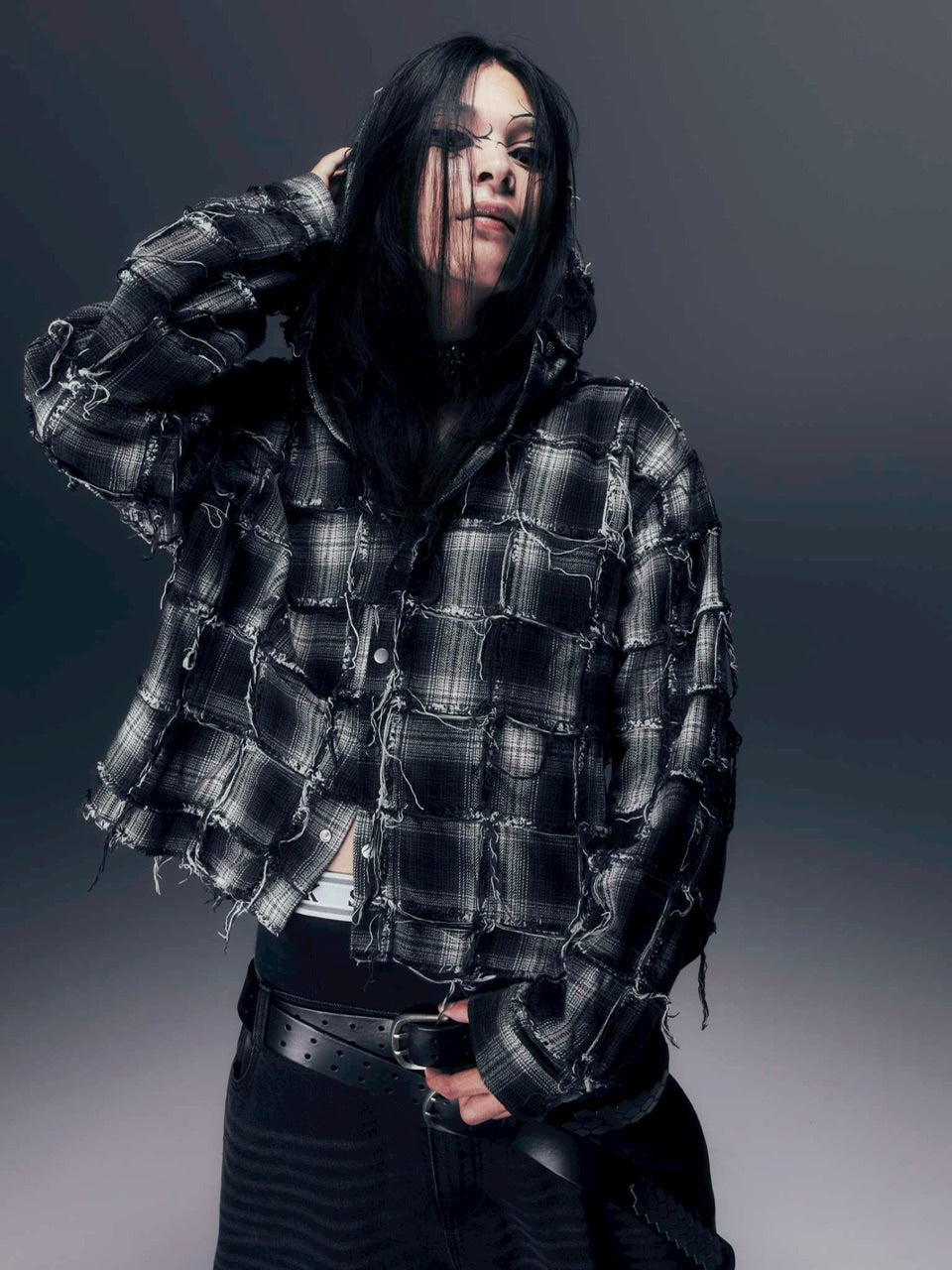 【DIG YOUR OWN GRAVE】PATCHWORK HOODY SHIRTS /【ディグユアオウングレイブ】パッチワークフードチェックシャツ