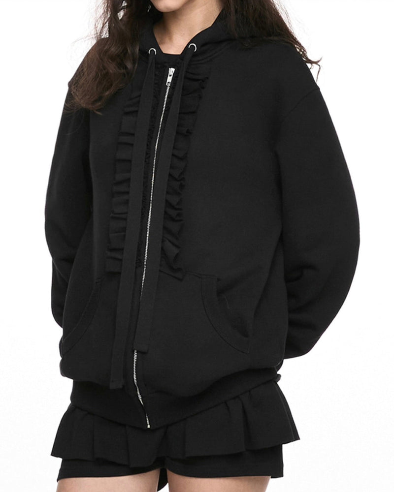 【NACHE】RUFFLE HOODIE ZIP-UP