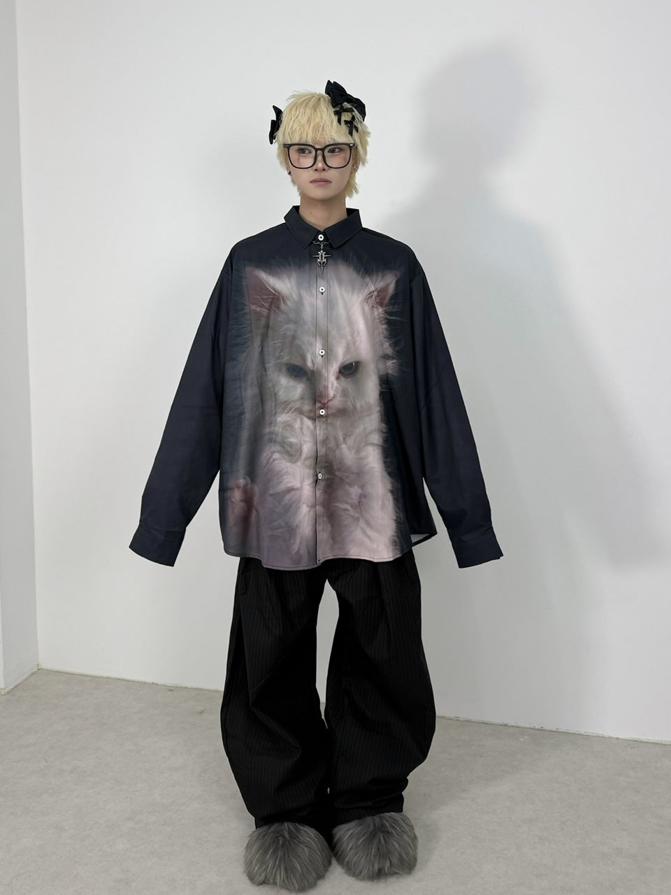 国際配送【Nerd out XU】ugly cat long sleeve shirt