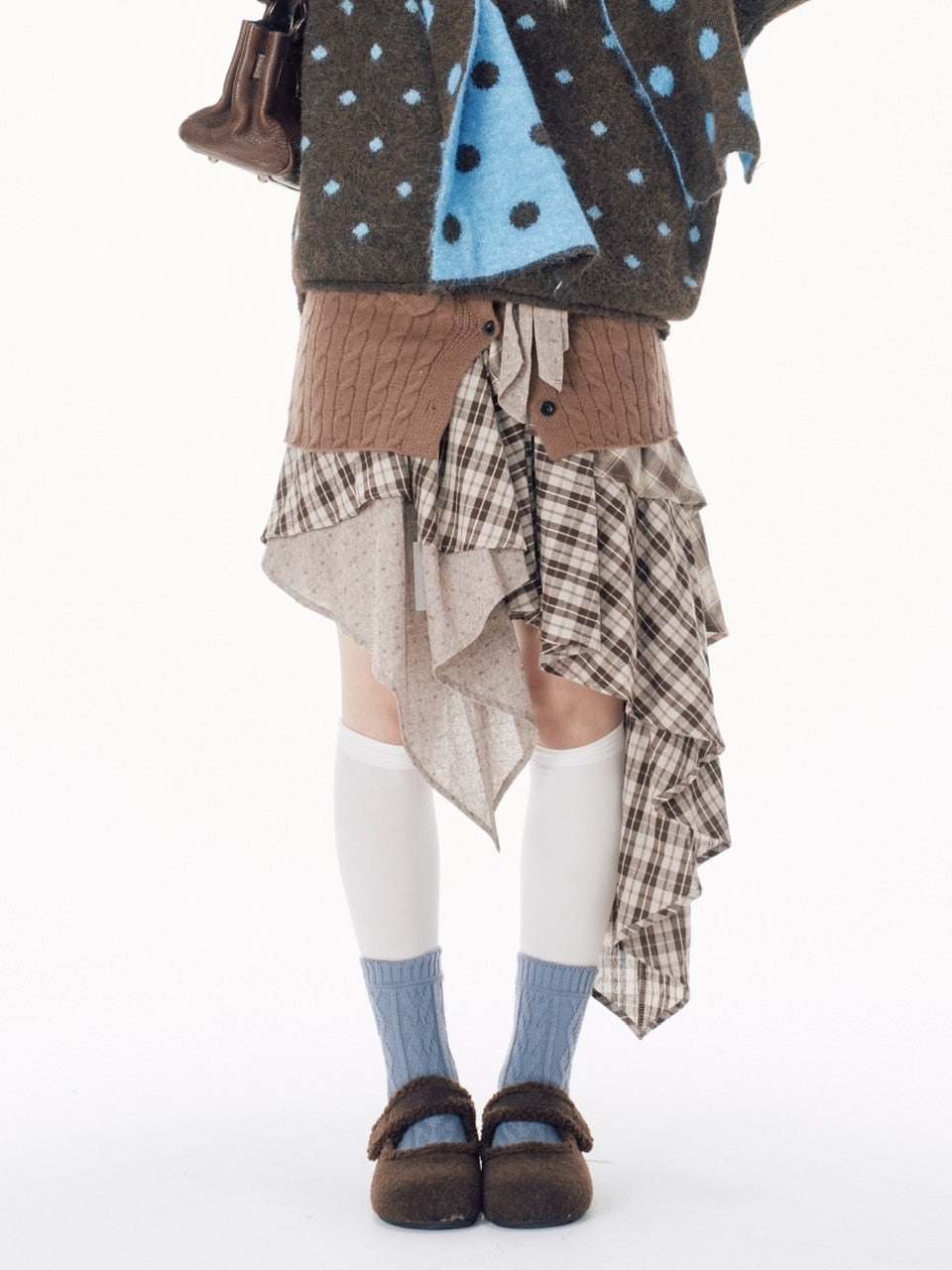 【Nerd out XU】asymmetry check skirt / 【ナードアウトエックスユー】アシンメトリーチェックスカート