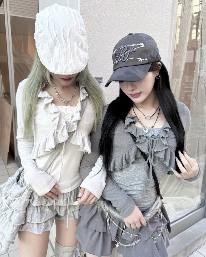 受注制【nmtc +】ruffing cami set cardigan / 【エヌエムティーシープラス】キャミセットカーディガン (3color)