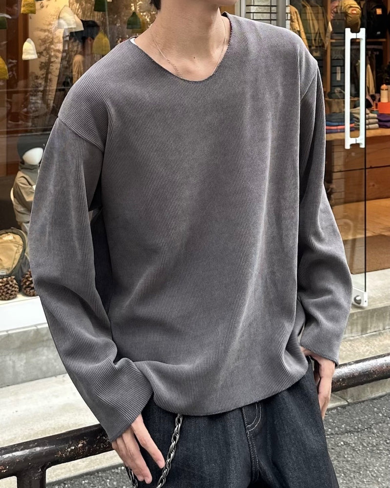 大阪店WEB限定受注制【Chikashitsu +】simple deck v neck knit / 【チカシツプラス】シンプルデッキブイネックニット (3color)