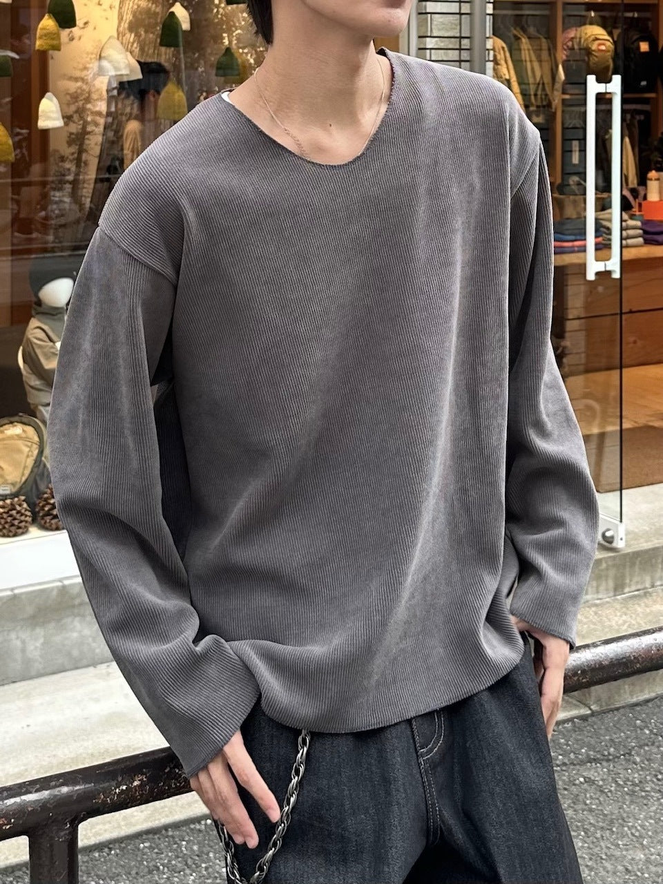大阪店WEB限定受注制【Chikashitsu +】simple deck v neck knit / 【チカシツプラス】シンプルデッキブイネックニット (3color)