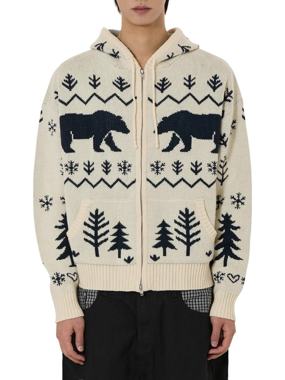 【OY】POLAR BEAR KNIT HOODIE ZIP UP