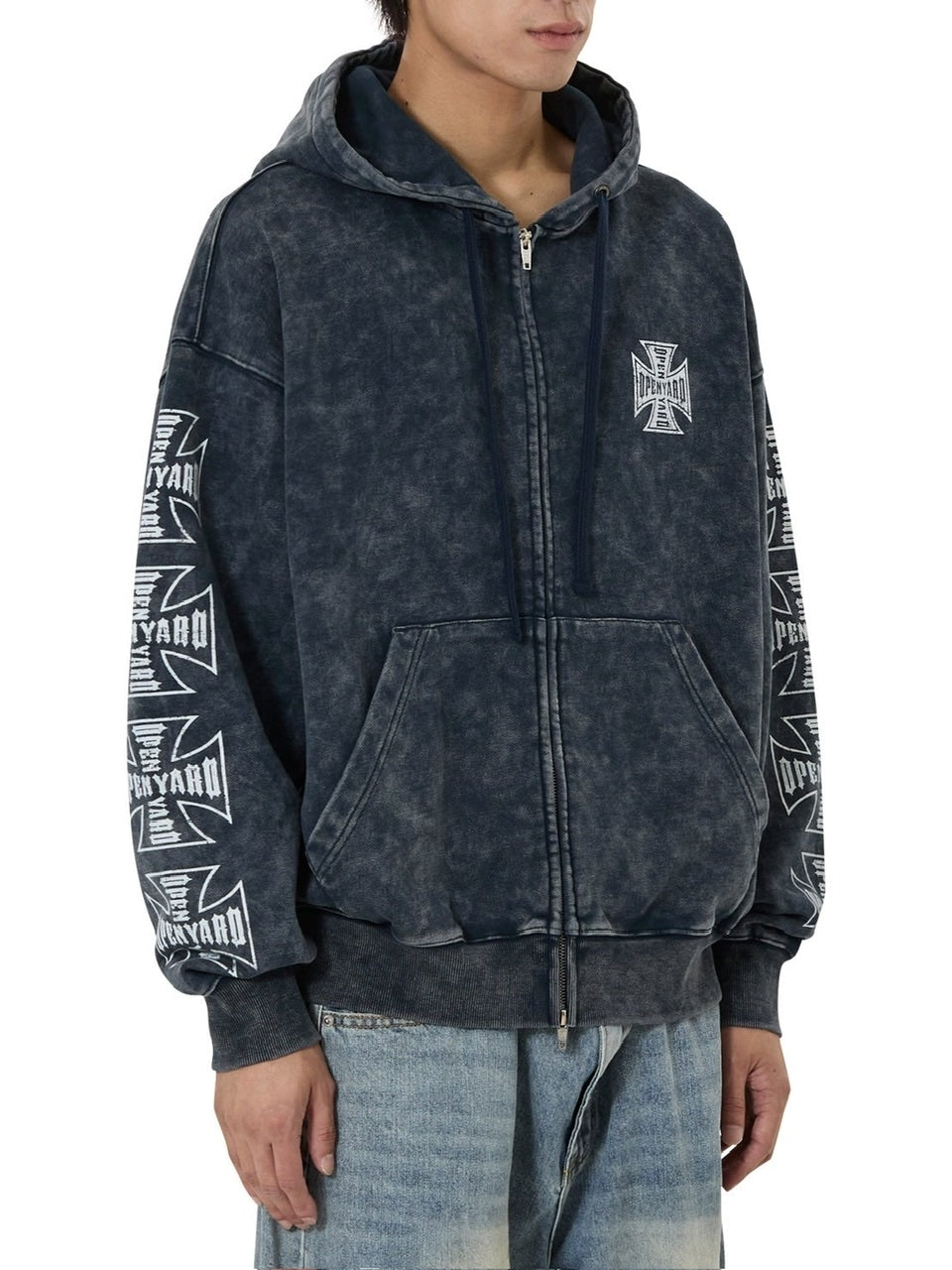 【OY】CROSS FADE WASHED HOODIE ZIP UP