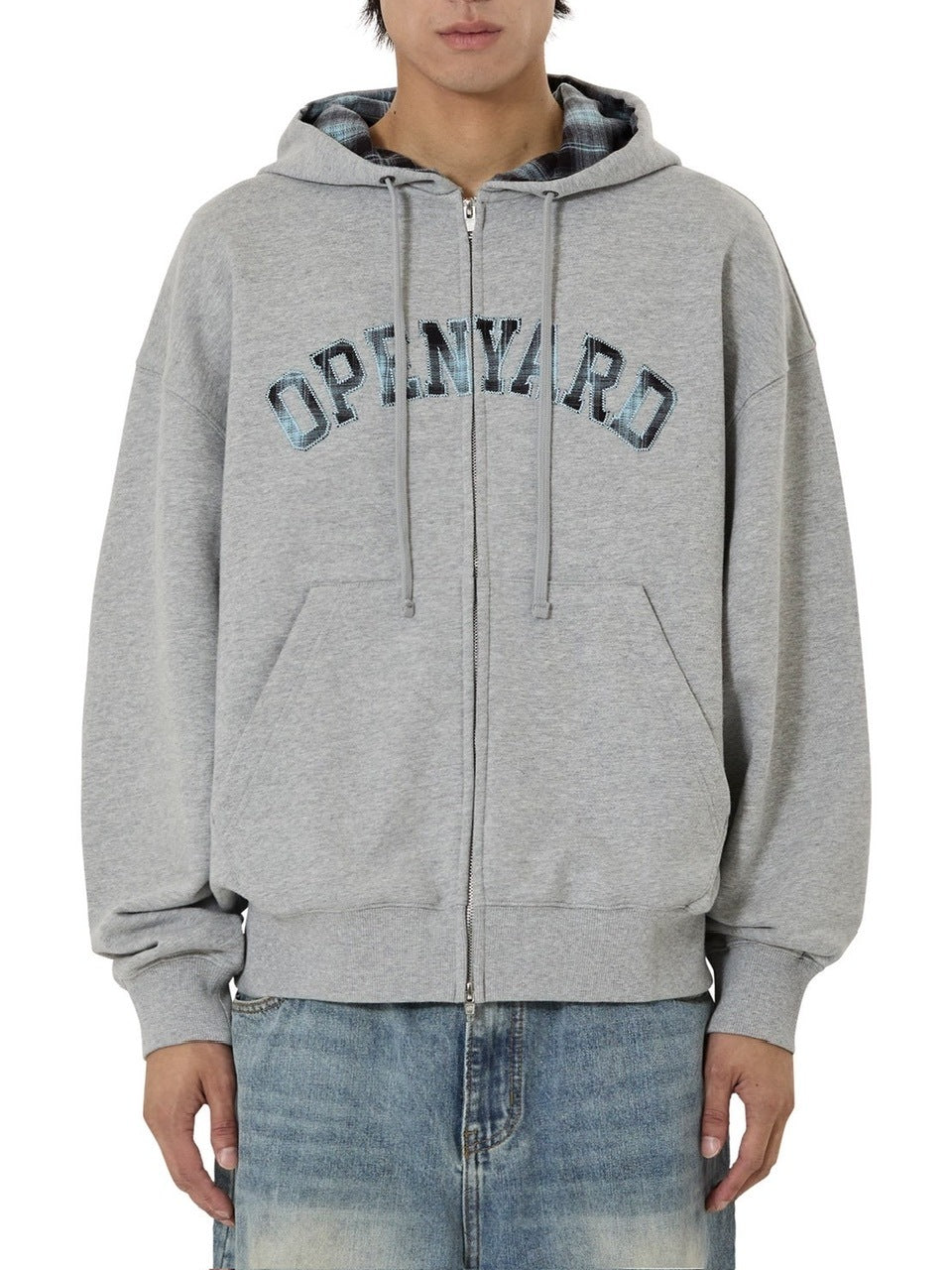 【OY】FLANNEL CHECK LOGO HOODIE ZIP UP