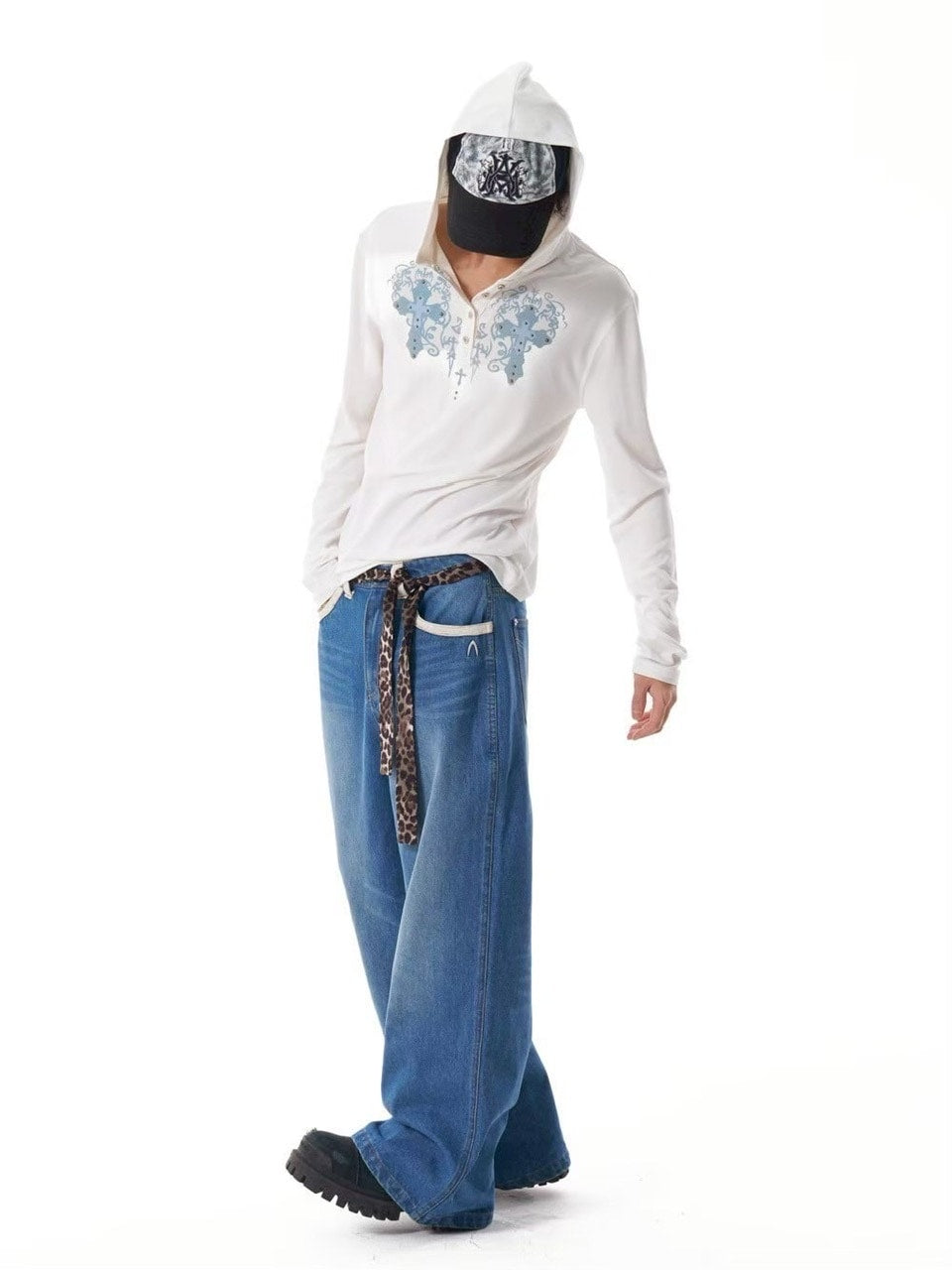 【AAKAM】Studded CROS2 Hooded Long Sleeve