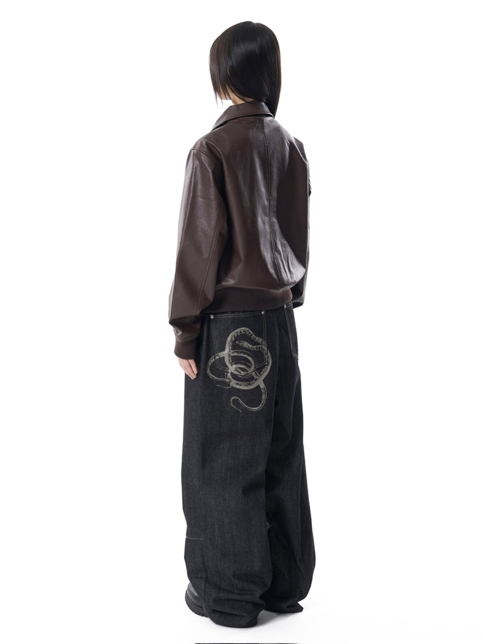 【AAKAM】Snake Printed Denim Pants