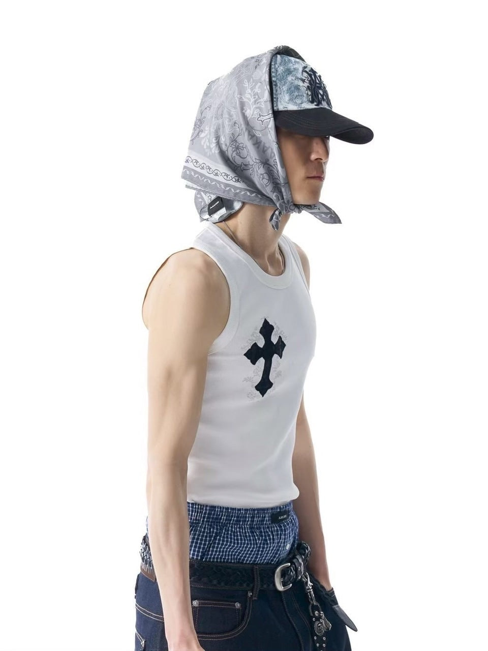 【AAKAM】X-Cross Printed Scarf