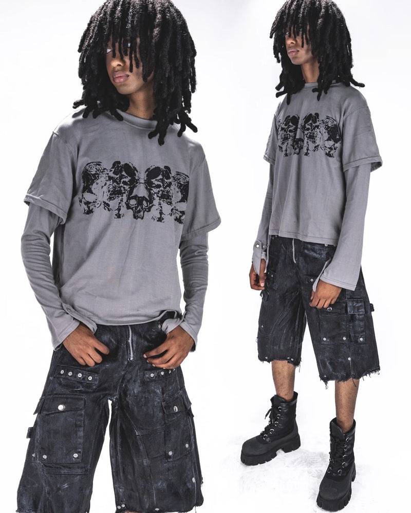 【haveyoudiedbefore?】Tombstone DL-Long Sleeve T-shirts / 【ハブユーダイドビフォー】スカルグラフィックレイヤード長袖Tシャツ