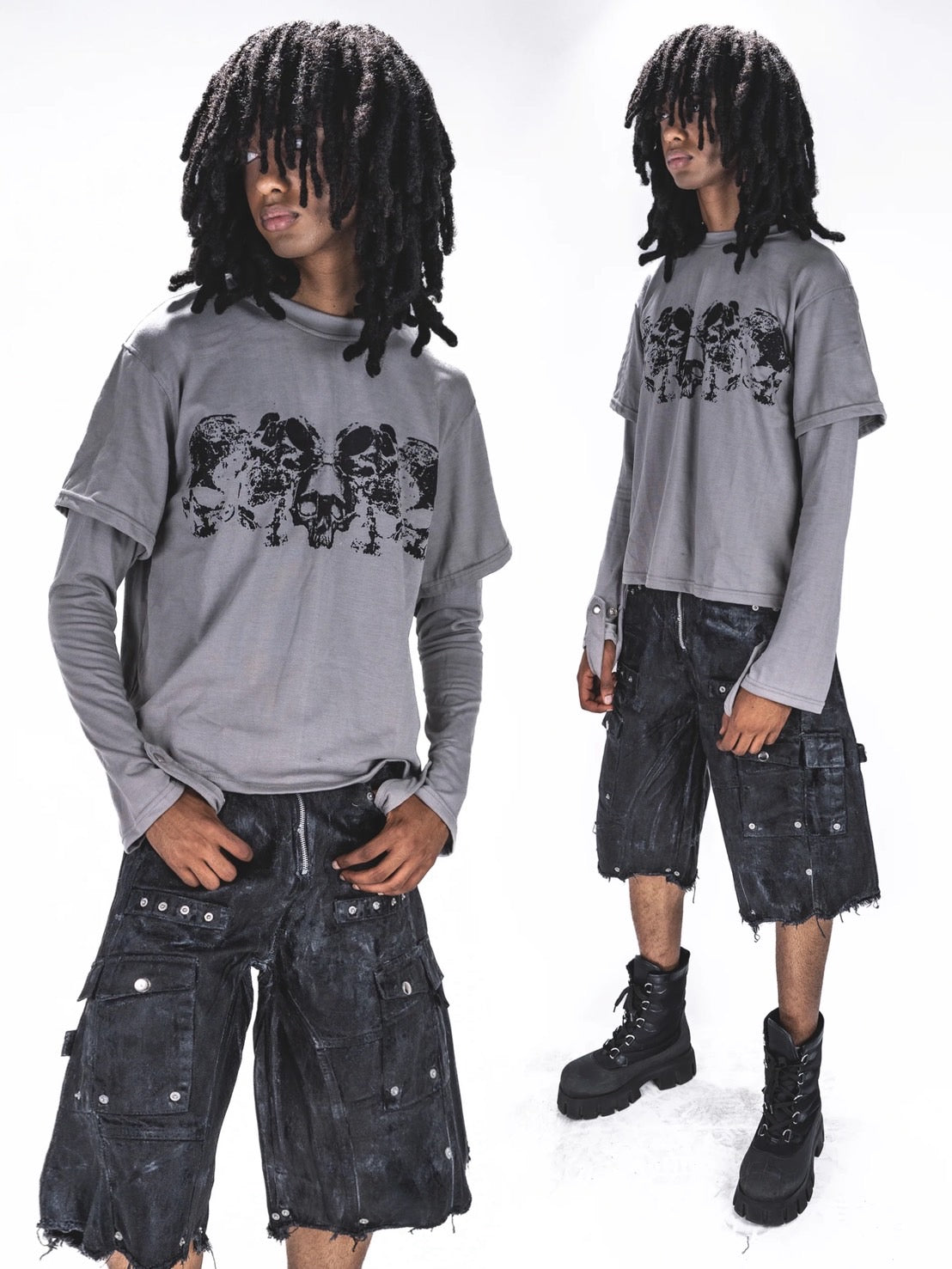 【haveyoudiedbefore?】Tombstone DL-Long Sleeve T-shirts / 【ハブユーダイドビフォー】スカルグラフィックレイヤード長袖Tシャツ