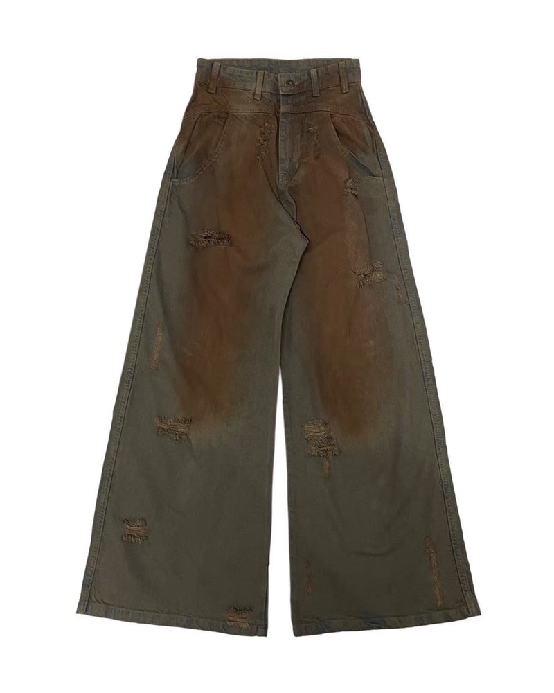 【haveyoudiedbefore?】Log Denim Pants / 【ハブユーダイドビフォー】ダーティーウォッシュダメージワイドパンツ
