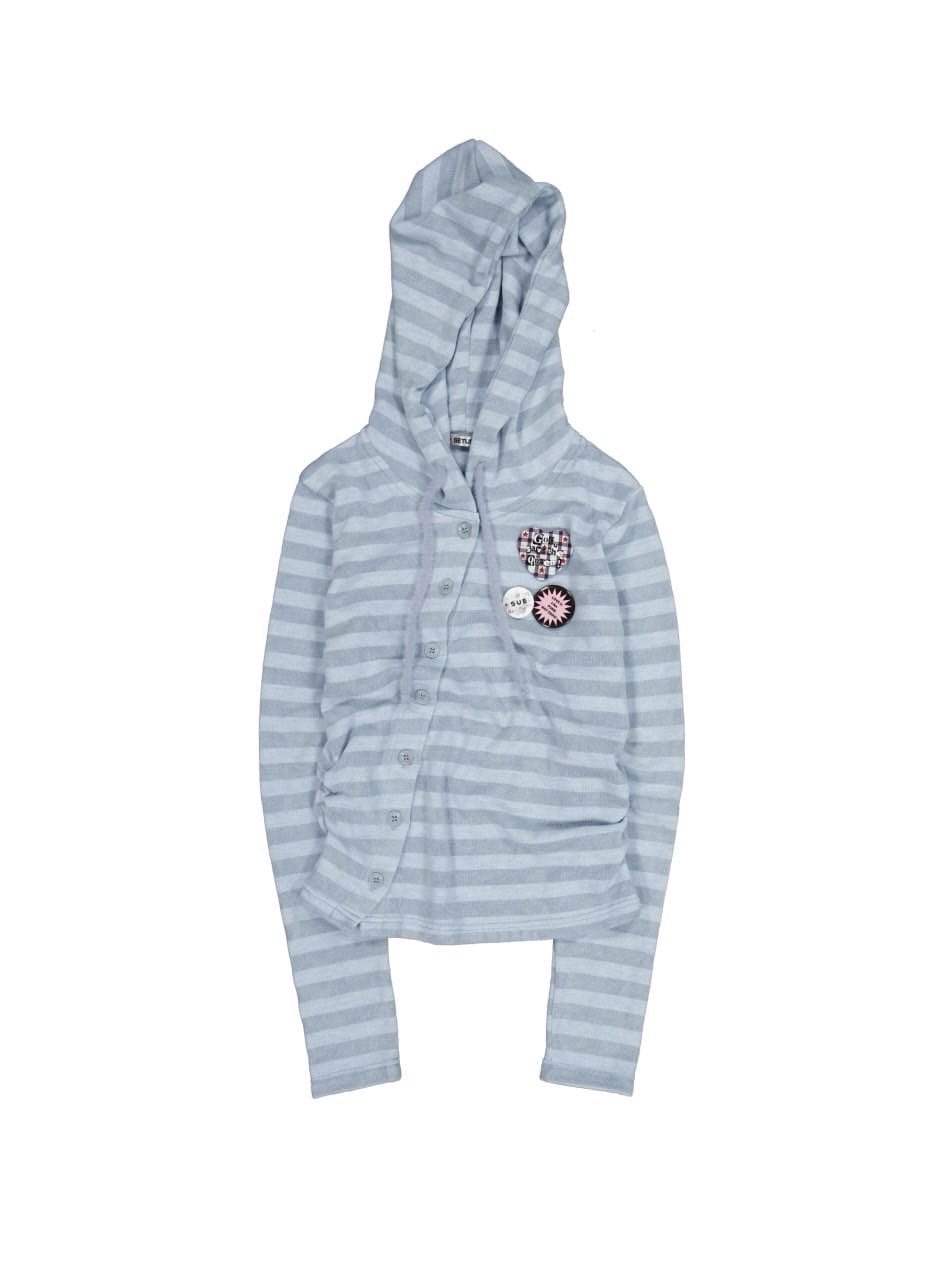 【SETUP‐EXE】BADGE STRIPE HOODED CARDIGAN / 【セットアップエグゼ】バッジストライプフードカーディガン