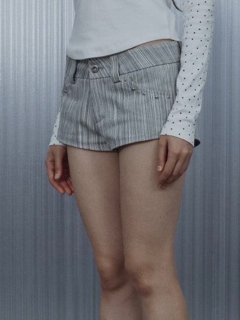 【SETUP‐EXE】STRIPED STUDDED SHORT PANTS / 【セットアップエグゼ】ストライプスタッヅショートパンツ