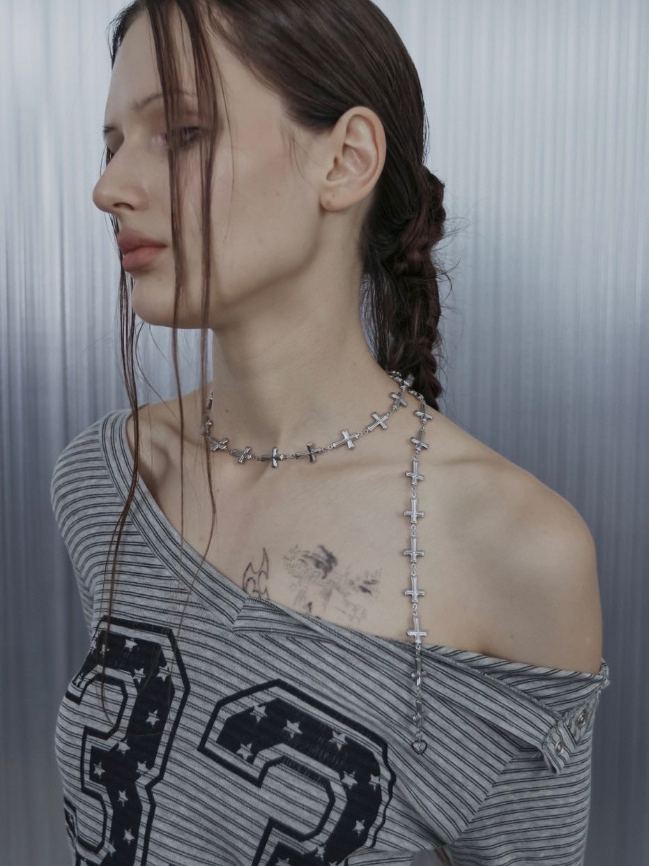 【SETUP‐EXE】DROP CROSS NECKLACE / 【セットアップエグゼ】ドロップクロスネックレス