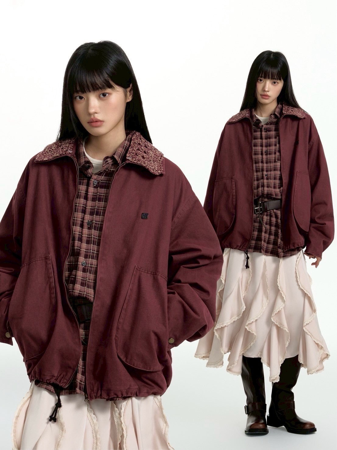 【TGNS】Openwork Knit Collar And Curved Pocket Jacket / 【ツーガンズ】ニットカラーカーブポケットワークジャケット