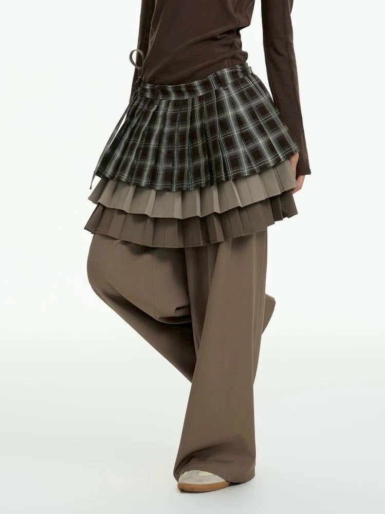 【TGNS】Three-Layer Spliced Pleated Culottes /【ツーガンズ】スリーレイヤードプリーツスカートパンツ