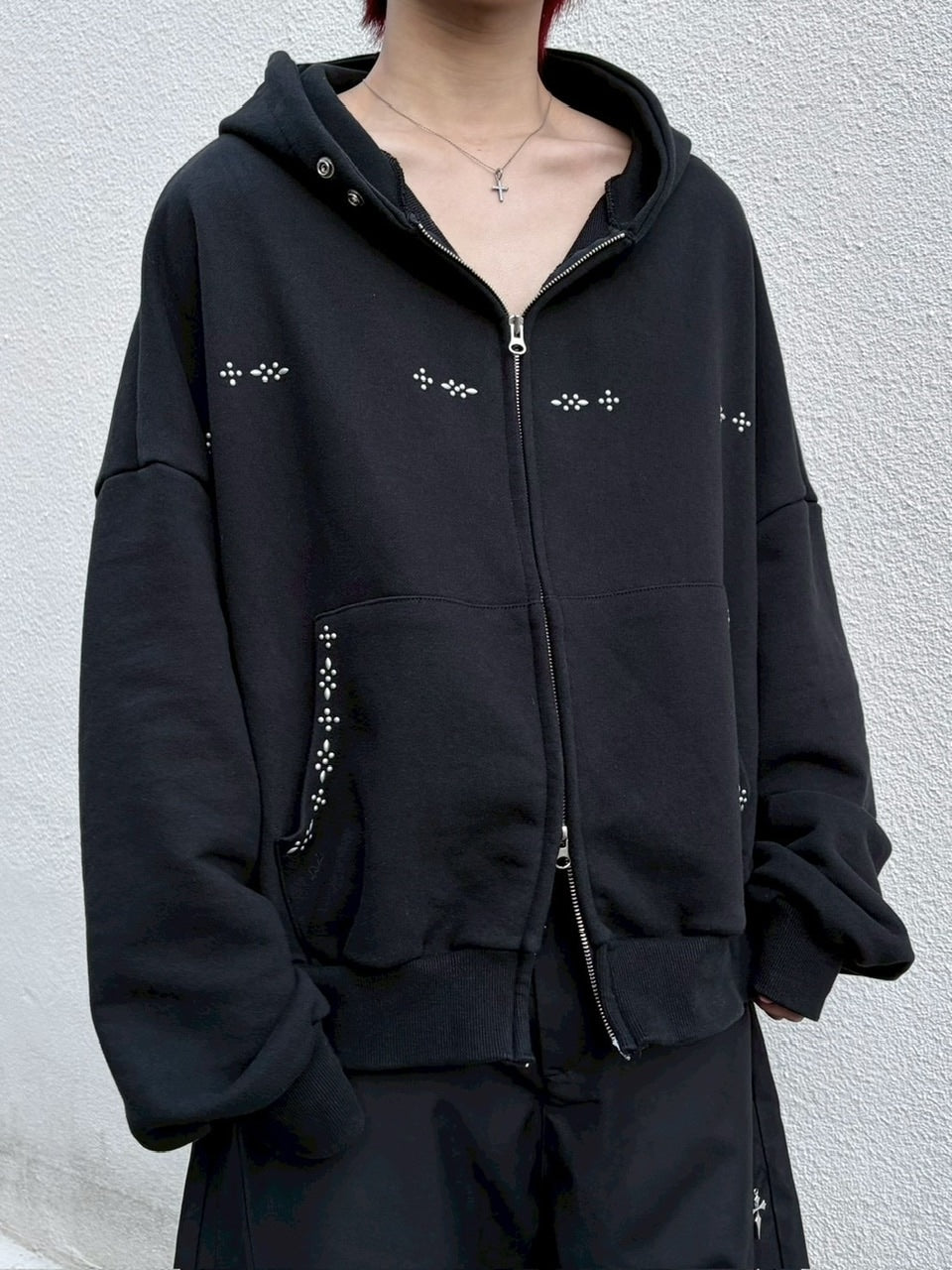 受注制【LUV CODE】studs zip up hoodie (2color)
