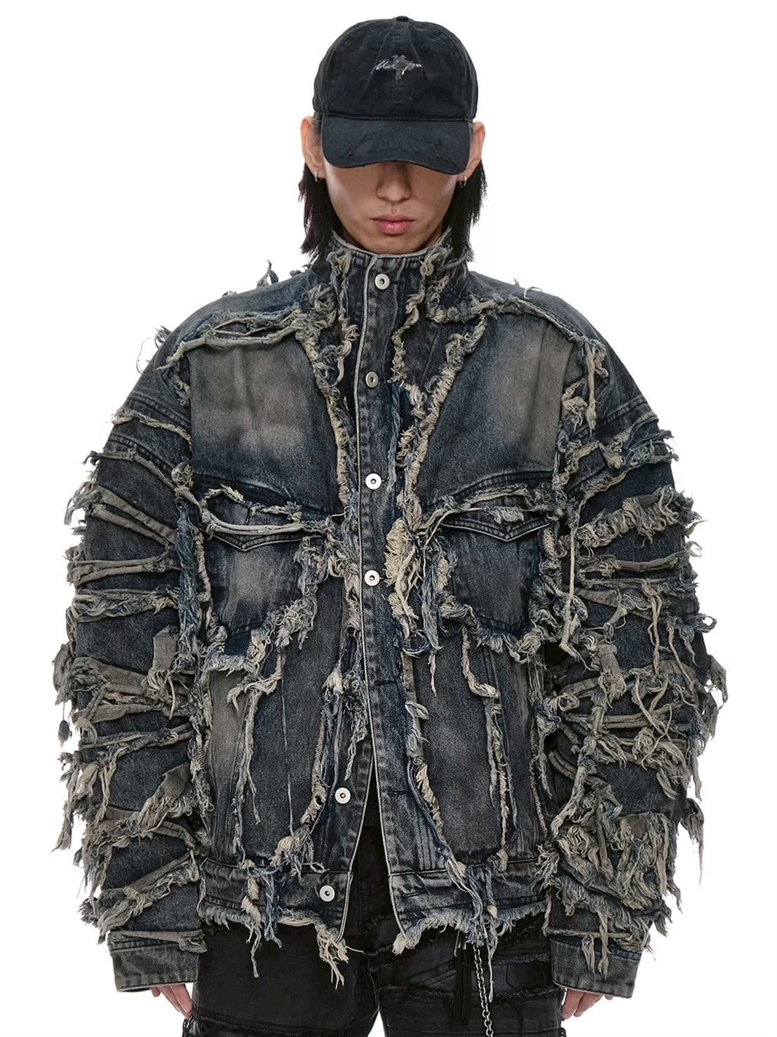 【d5ove】Erosion Fringed Denim Jacket / 【ダヴ】フリンジハイネックデニムジャケット