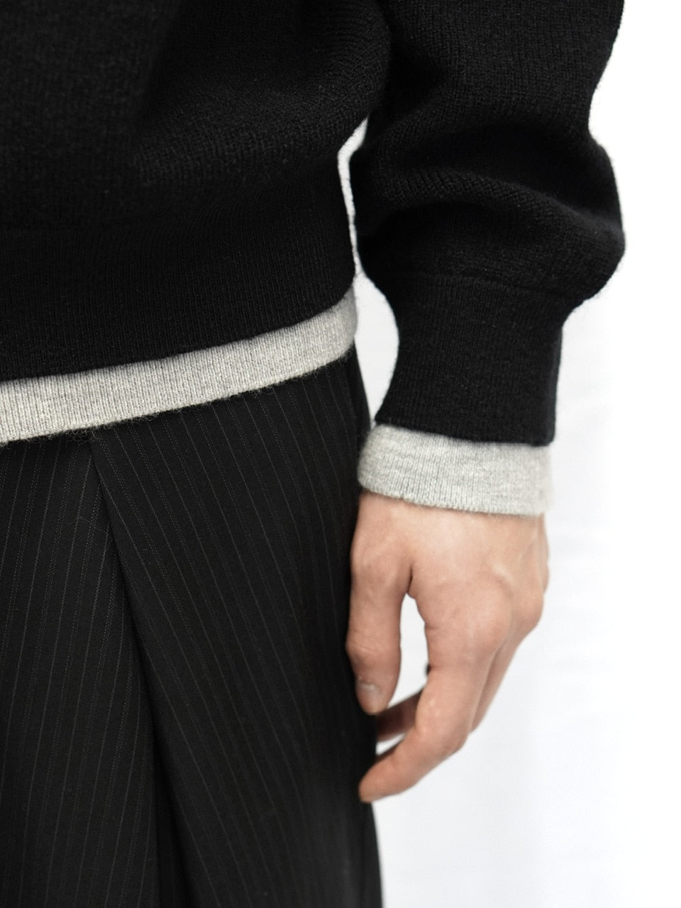 【CS】layered knit zip hoodie (black) / 【シーエス】レイヤードニットジップフーディー