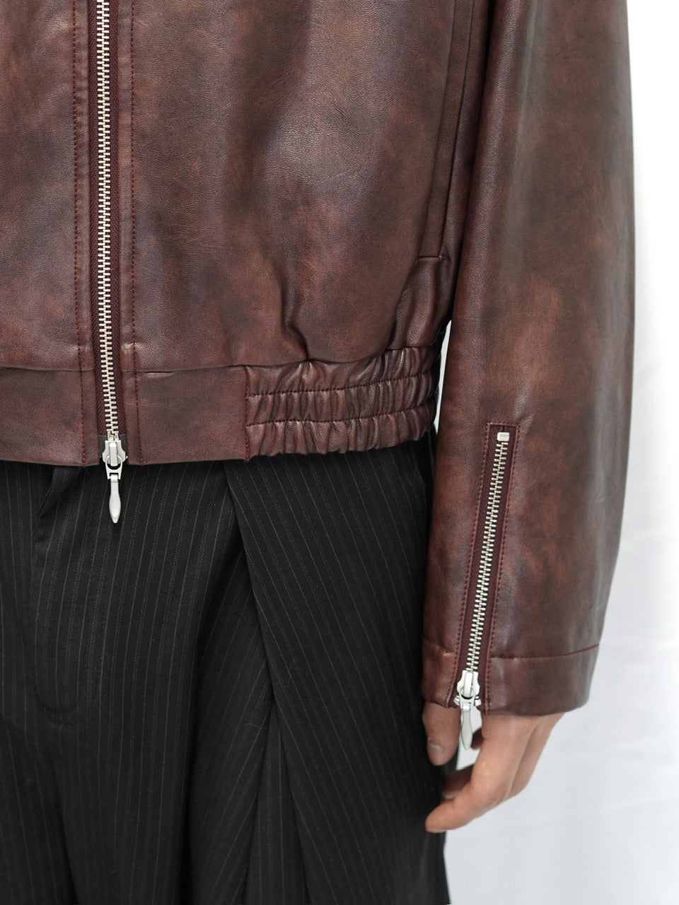 【CS】multi zip faded wash blouson (red brown)