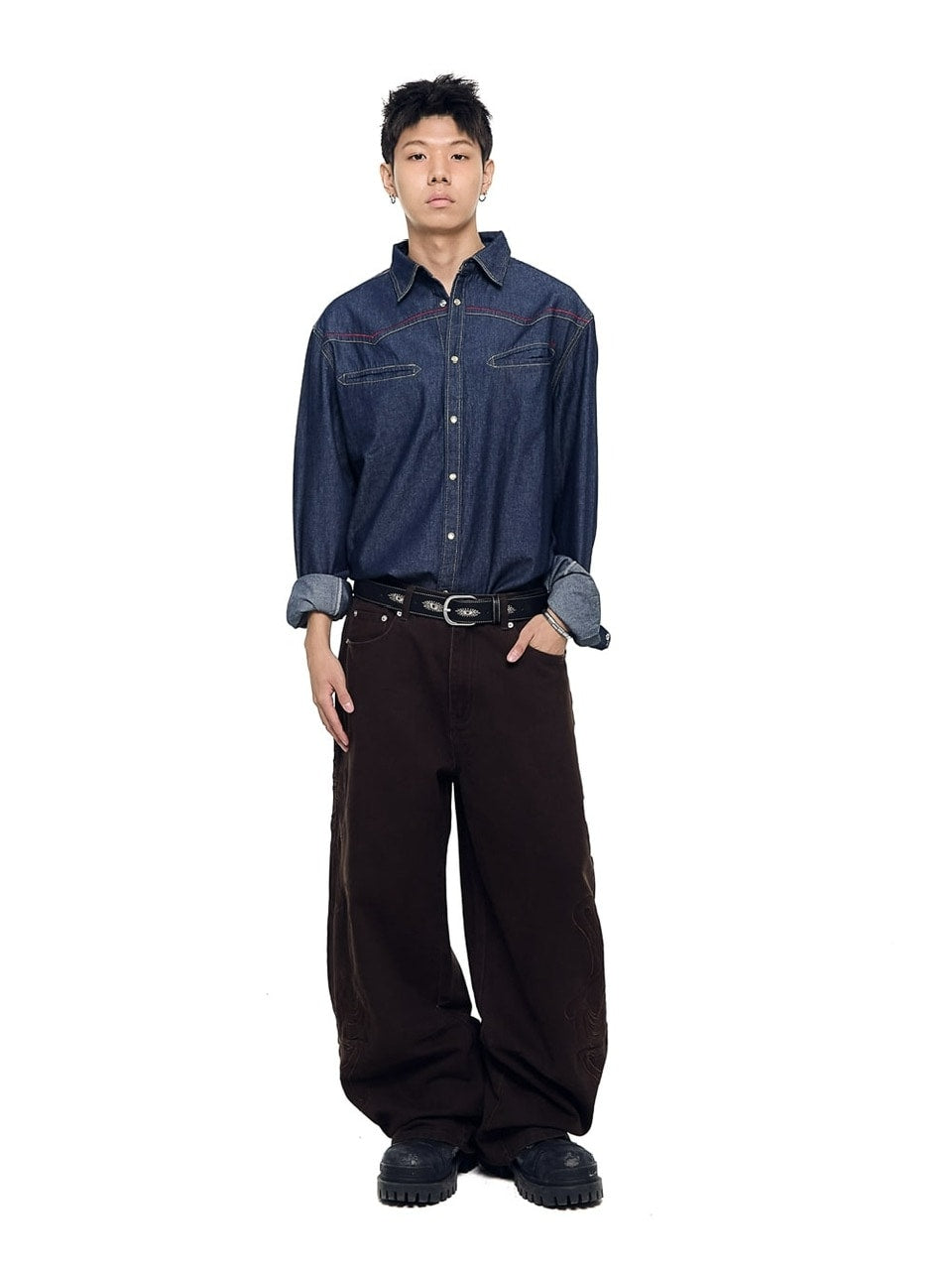 【AAKAM】Needlework Wave Cotton Pants