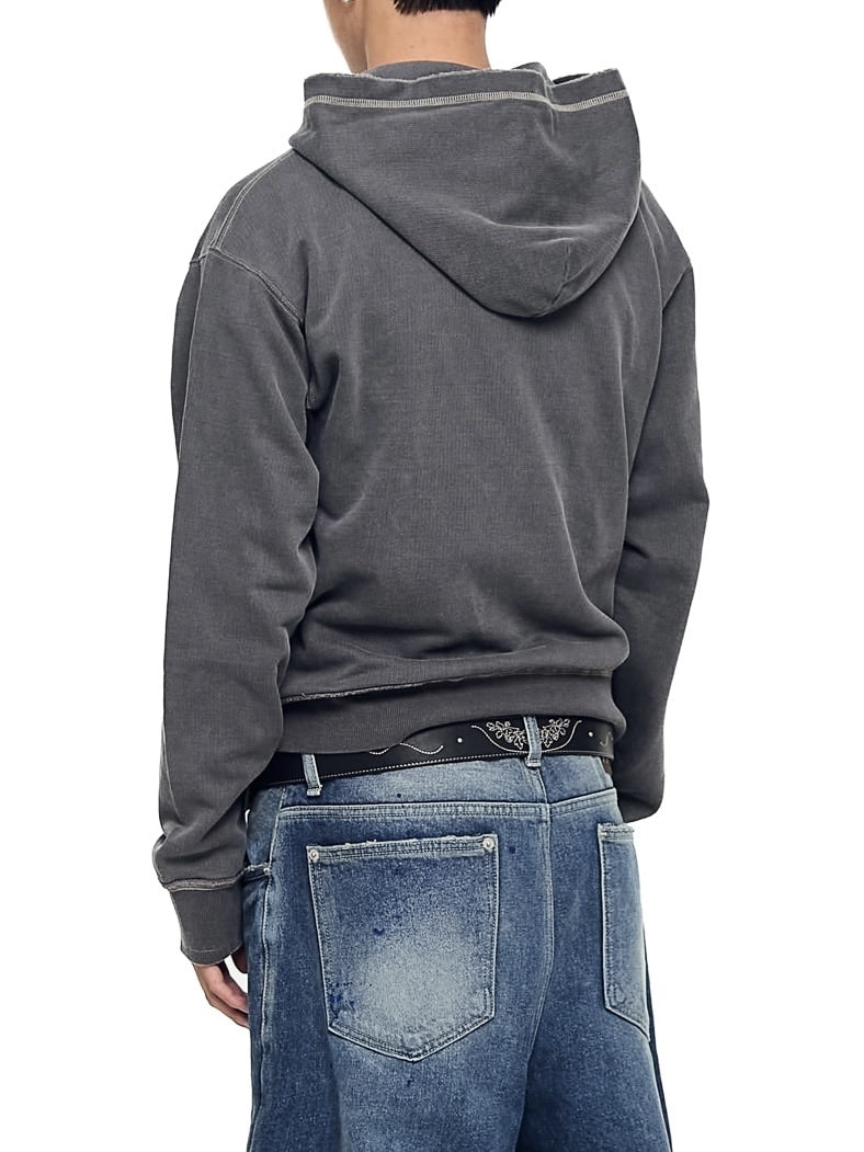 【AAKAM】Vintage Damaged Zip-Up Hoodie